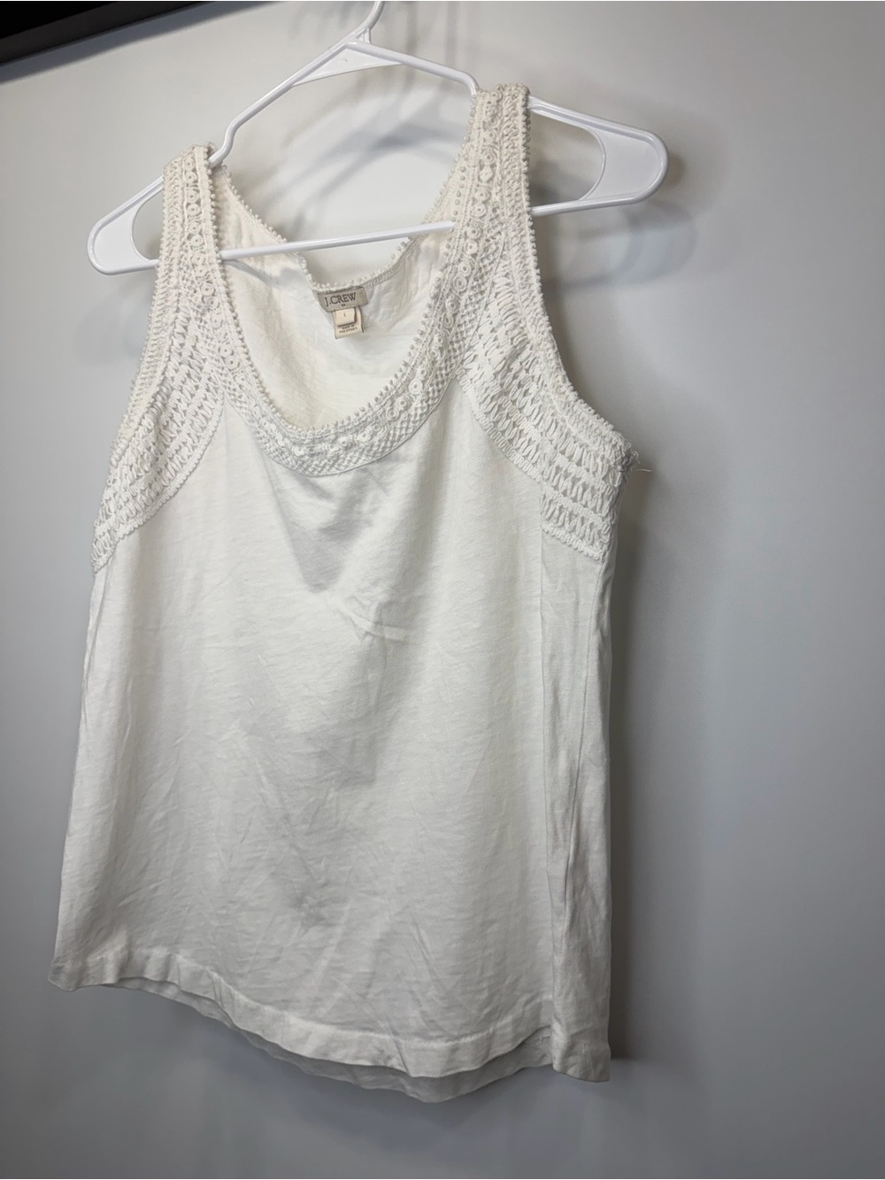 J.Crew White Crochet Trim Tank Top Size Large - Picture 3 of 11